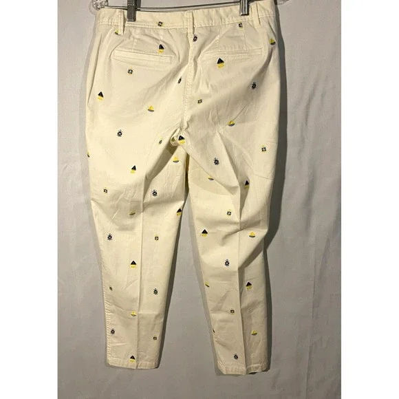 Talbots Pants Embroidered Nautical Sz 4 Ivory Girlfriend Chinos Ankle Length - Picture 5 of 12